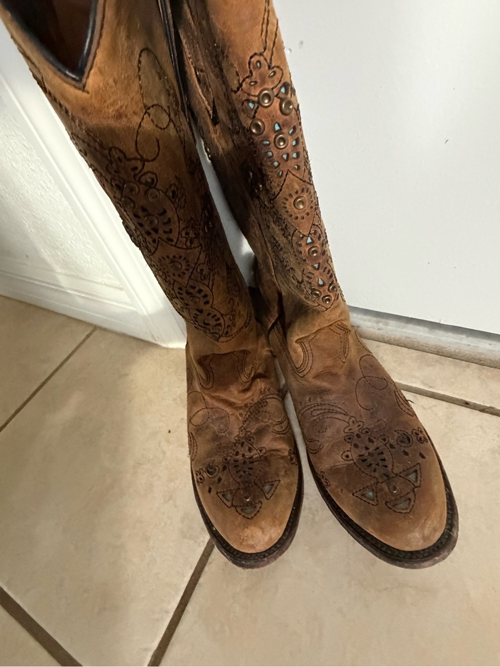 Corral Women’s Brown Embroidered Leather Western Boots - Decorative Stud Detail